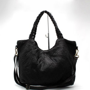 Leather Handbag Italy Leather Bag Woven Hobo Soft Leather Woven Totes Black