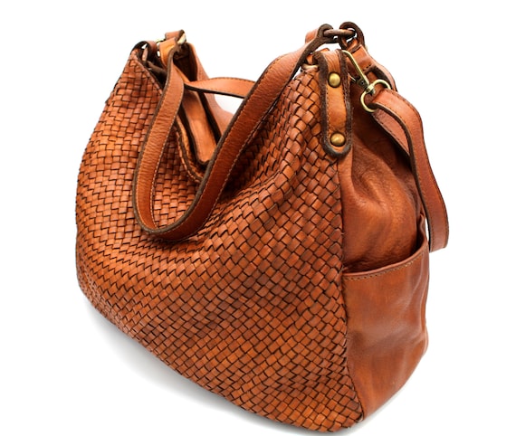 Woven Leather Handbag Leather Weave Shoulder Bag With Two Etsy