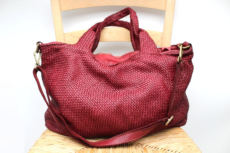 Geflochtene Ledertasche Leder Handtasche Florence RED WINE