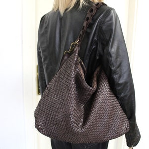Leather Handbag Soft Leather Bag Woven Leather Handmade Women Hobo Bag image 9