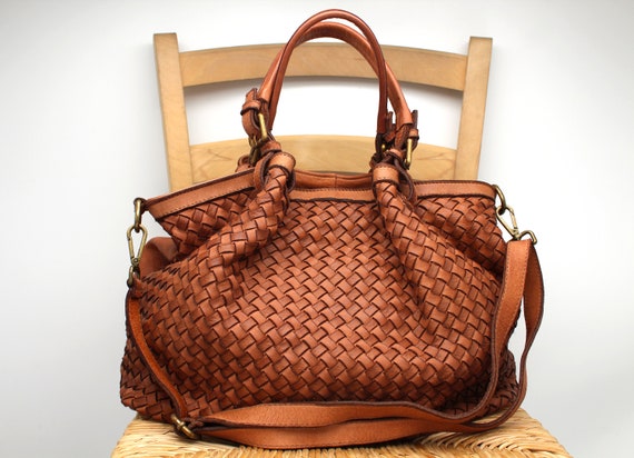 Leather Purse Woven Leather Bag Leather Totes Bag Soft Braided 