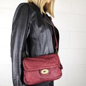 Leather Handbag Italy Leather Bag Woven Soft Leather Cross-body Bag Small Purse Soft Totes Bag Red Wine