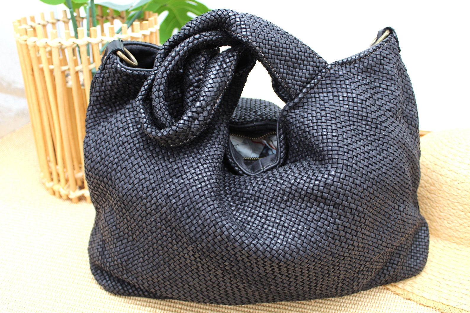 Woven leather Pouch Bag