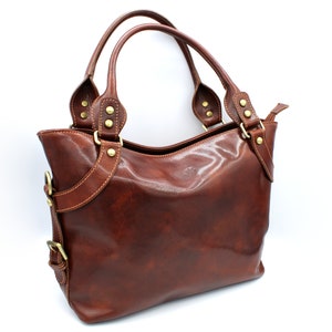 Leather Tote Bag Cowhide Italian Handbag Handmade in Italy Franco