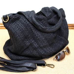 Geflochtene Ledertasche Leder Handtasche Florence BLACK