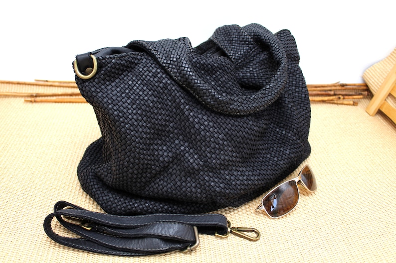 Geflochtene Ledertasche Leder Handtasche Florence BLACK