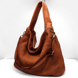 Leather Handbag Italy Leather Bag Woven Soft Leather Bellagio Large hobo bag image 7
