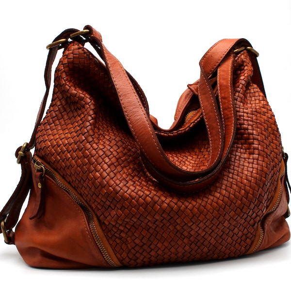 Leather Bag Soft Leather handbag Woven Leather Hobo Woven Bag Backpack Purse