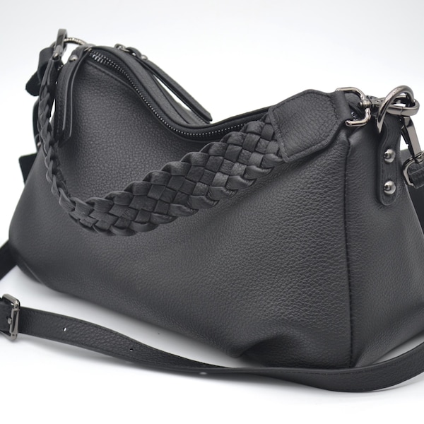 Handmade Soft Leather Tote Bag: Woven Strap Cowhide Handbag