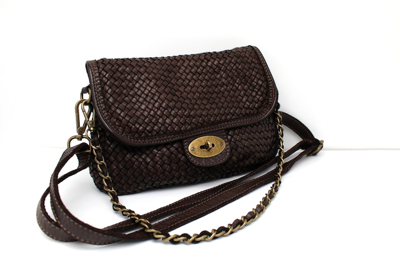 Leather Handbag Italy Leather Bag Woven Soft Leather Cross-body Bag Small Purse Soft Totes Bag Dark Brown