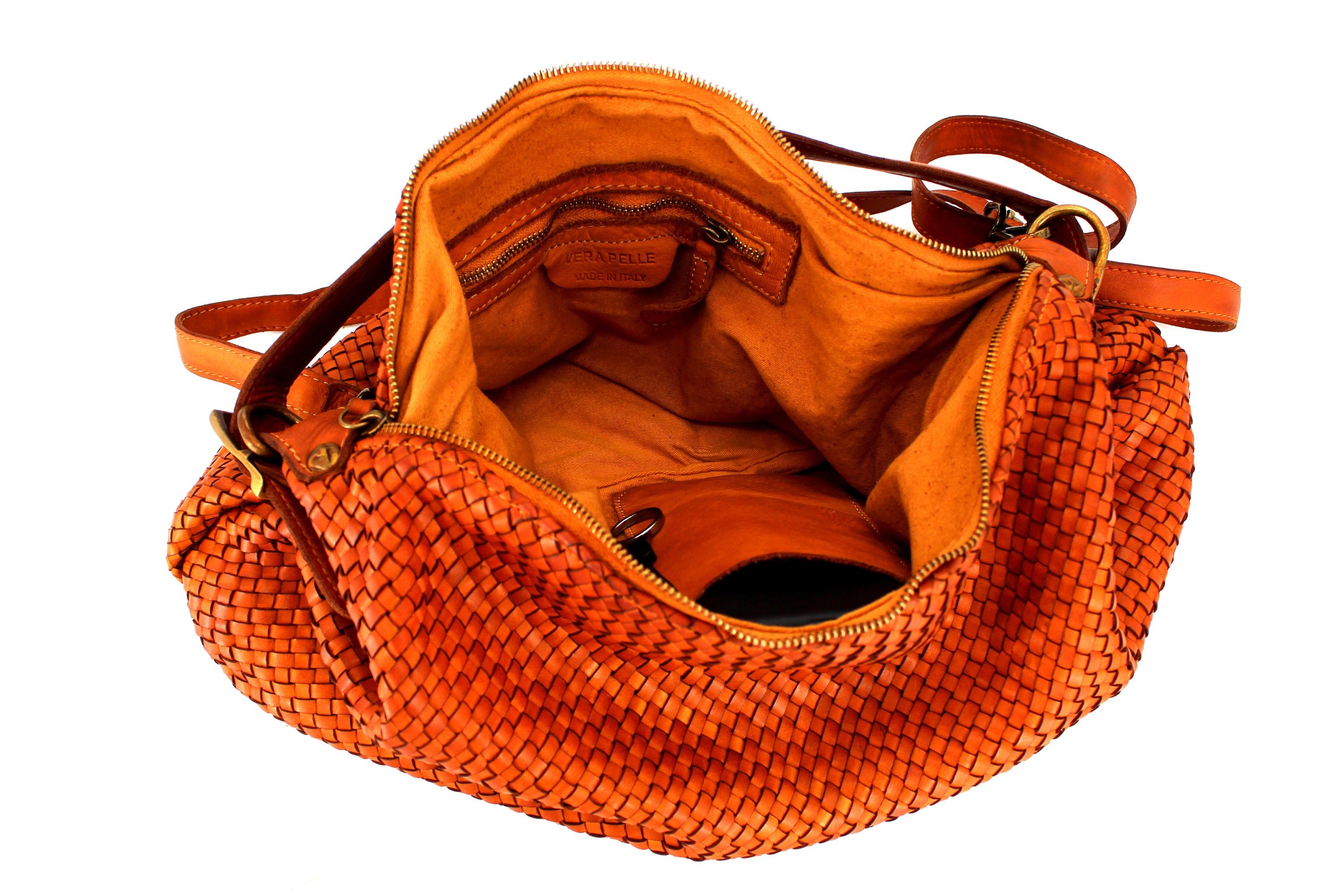 Woven Leather Shoulder Bag Brown Etsy