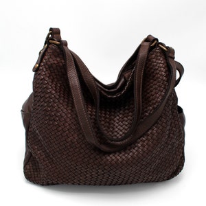 Woven Leather Handbag Leather Weave Shoulder bag with two separate compartments with zip