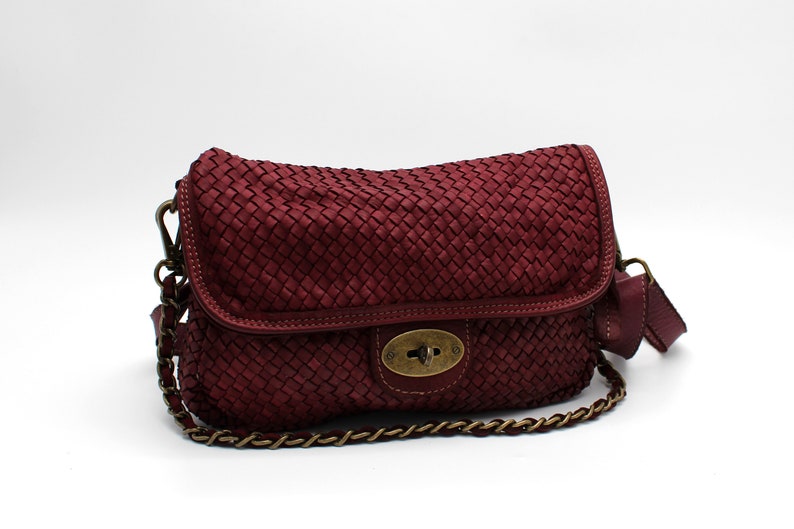 Leather Handbag Italy Leather Bag Woven Soft Leather Cross-body Bag Small Purse Soft Totes Bag image 10