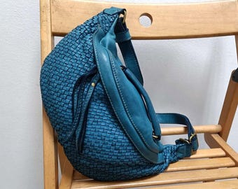 Handmade Woven Leather Sling Bag: Italian Soft Leather Fanny Pack