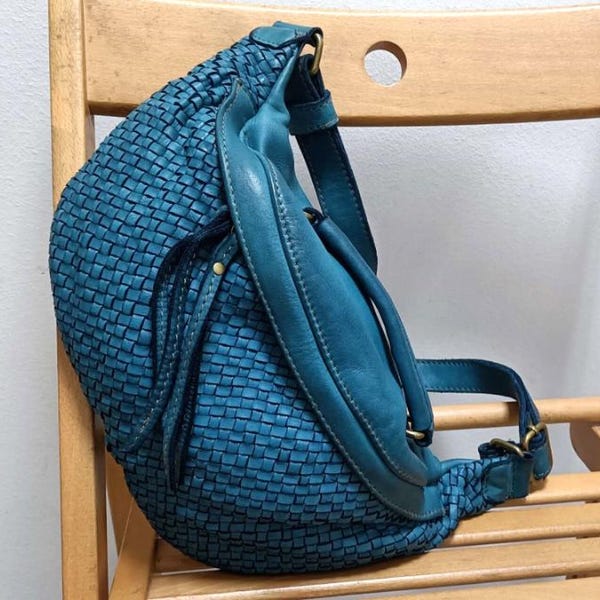 Handmade Woven Leather Sling Bag: Italian Soft Leather Fanny Pack