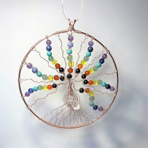 Tree of Life Wall Hanging, Gemstone Tree of Life Wire Art, Quartz Crystal Gemstone Chakra Tree of Life, Wire Wrapped Copper Tree of Life