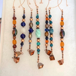 Copper Beaded Icicle Ornaments with Bells, Handmade Christmas Ornaments, Copper Christmas Ornaments, Copper Beaded Bell Ornaments