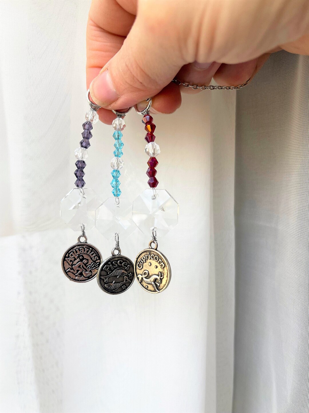 Zodiac Symbol Sun Catchers, Octagon Crystal Suncatcher, Rear View