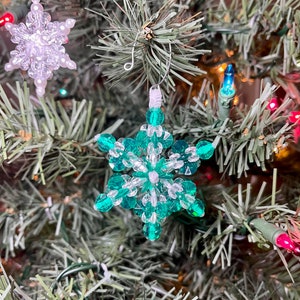 Snowflake Christmas Ornament, Mini Beaded Snowflake Ornament, Handmade Christmas Ornament,  Green Snowflake Ornament, Christmas Decorations