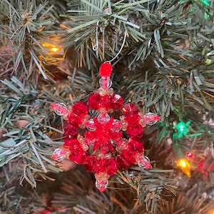 Snowflake Christmas Ornament, Beaded Snowflake Ornament, Handmade Christmas Ornament,  Red Snowflake Ornament, Christmas Decorations