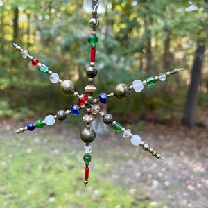 Brass Snowflake, Handmade Ornament, Beaded Ornament, Bohemian Ornament, Brass Ornament, Christmas Decoration, Brass Decorations, Boho Decor