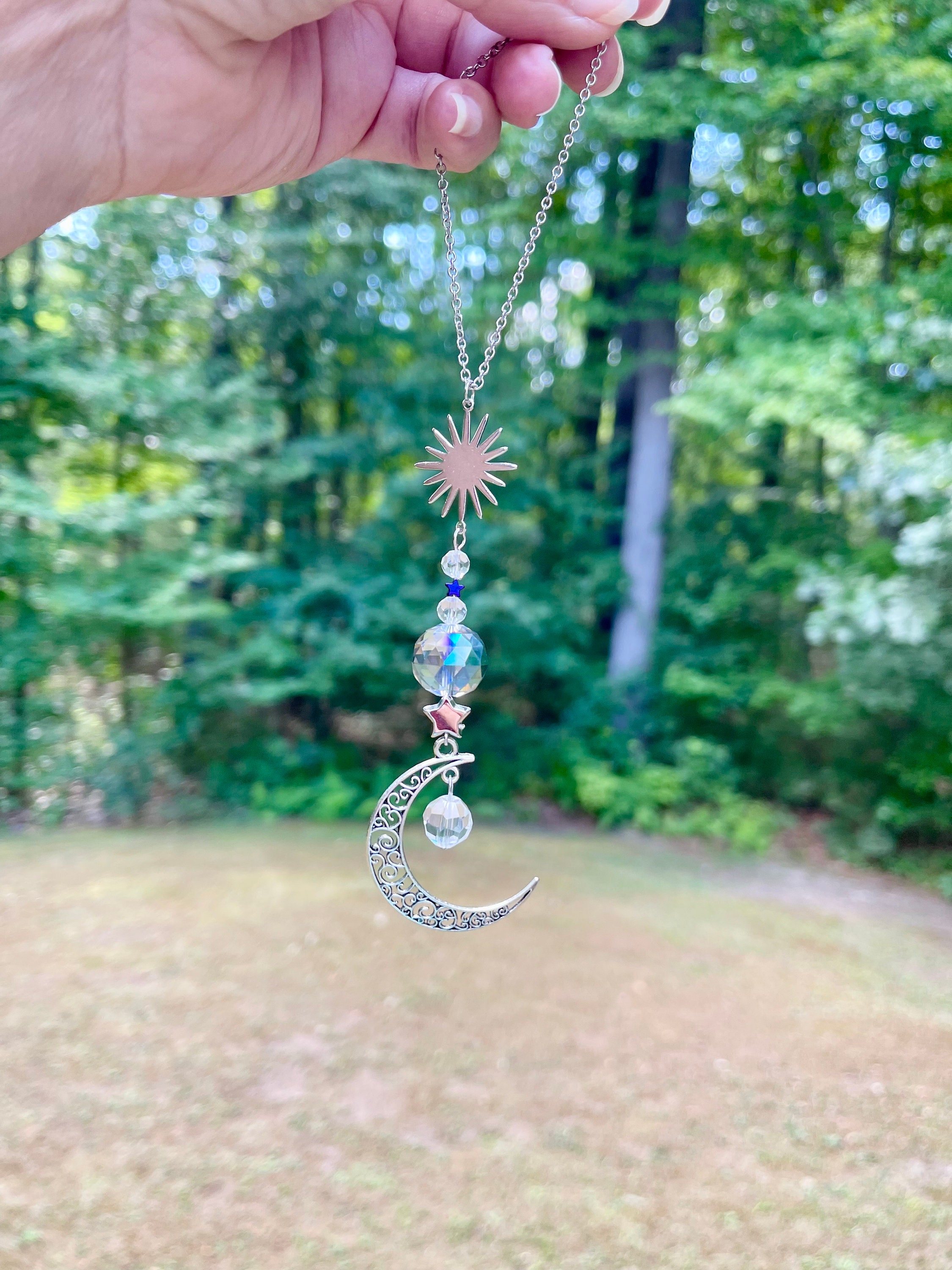 Moon and Star Sun Catcher, Rear View Mirror Accessories, Window ...