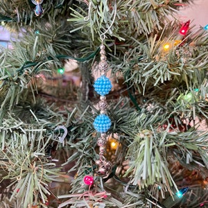 Handmade Beaded Icicle Christmas Ornament with Silver Bells