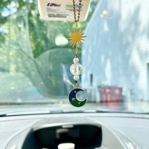 Moon and Star Sun Catcher, Rear View Mirror Accessories, Celestial Window Decoration, Car Accessories, Moon and Star Rearview Mirror Charm