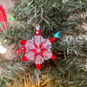 Snowflake Christmas Ornament, Mini Beaded Snowflake Ornament, Handmade Christmas Ornament,  Red Snowflake Ornament, Christmas Decorations