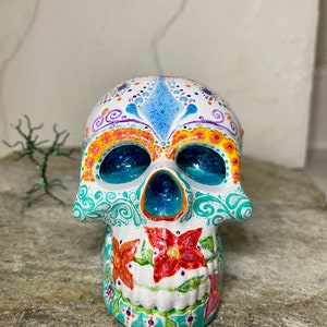 Painted Skull, Day of the Dead Skull, Mixed Media Painted Skull, DIY Ceramics, Paint Your Own, Dia de los Muertos, Goth Decorations