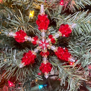 Snowflake Christmas Ornament, Beaded Snowflake Ornament, Handmade Christmas Ornament,  Red Snowflake Ornament, Christmas Decorations