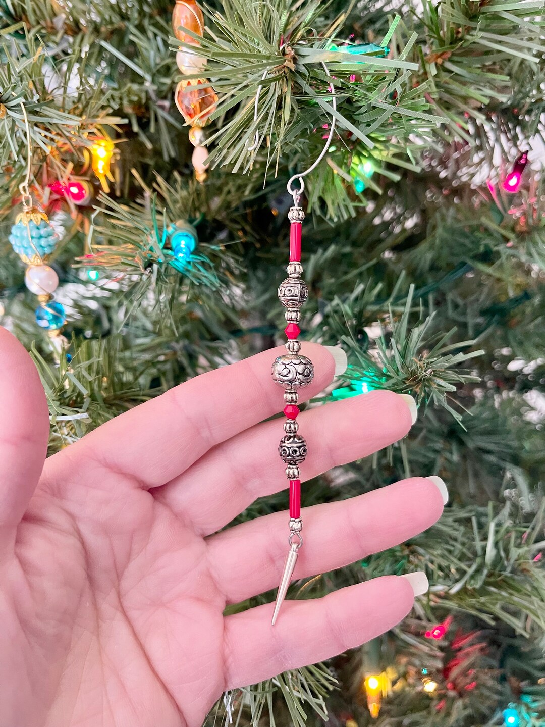 Beaded Icicle Ornament, Handmade Ornament, Wire Wrapped Ornaments