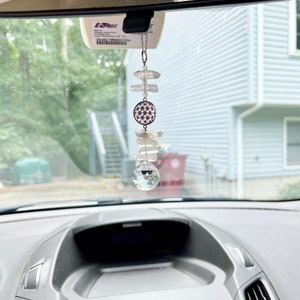Flower of Life Suncatcher, Quartz Crystal Suncatcher, achteruitkijkspiegelaccessoires, auto-accessoires, achteruitkijkspiegel met kralen versierde Suncatcher,