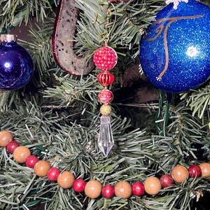 Handmade Beaded Icicle Christmas Ornament, Red and Gold