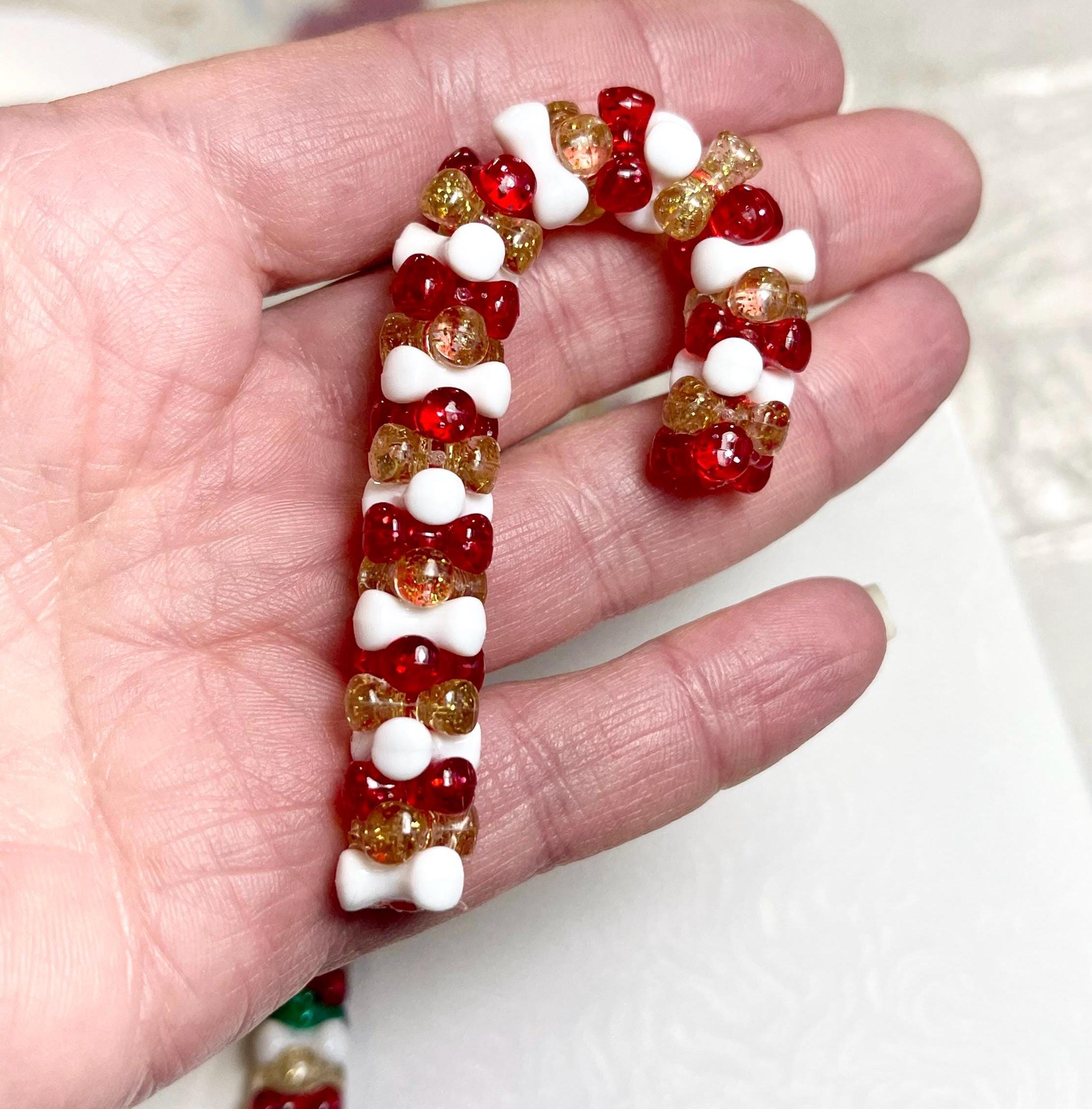 Beaded Christmas Candy Cane Ornament, Gold Sparkle Tribeads - Etsy