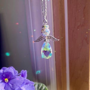 Angel Rhinestone Rear View Mirror Charm, Car Accessories, Guardian Angel Rearview Mirror Charms, Angel Decorations, Aurora Borealis Angel