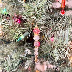 Handmade Beaded Icicle Christmas Ornament, Pink Xmas Decor