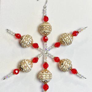Snowflake Christmas Ornament, Beaded Snowflake Ornament, Aurora Borealis Crystal Snowflake, Red Snowflake Ornament, Christmas Decorations