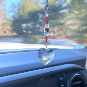 Zodiac Symbol Heart Suncatchers, Crystal Heart Suncatcher, Rear View Mirror Accessories, Car Accessories, Zodiac Sign Birthstone Suncatcher