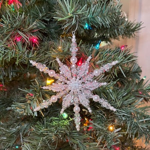 Snowflake Ornament, Beaded Pearl Snowflake, Handmade Christmas Ornament, Christmas Decorations, Large Snowflake, Home Decor, Pearl Ornaments