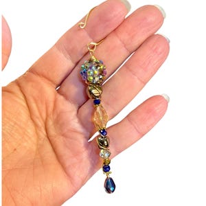 Beaded Icicle Christmas Ornament, Blue & Rainbow
