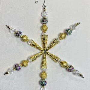 Gold Snowflake, Gold Sparkle Beaded Snowflake, Christmas Ornament, Gold Ornament, Christmas Decoration, Snowflake Ornament