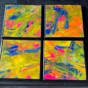 4 Piece Abstract Ceramic Coaster Set, Abstract Art Coaster Set, Ceramic Coaster Set, Square Coaster Set