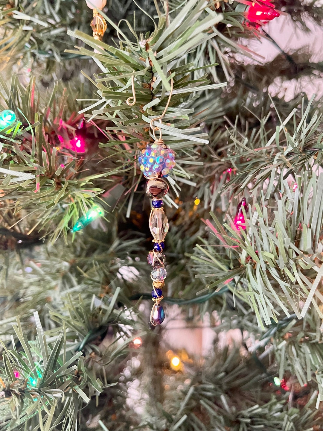 Beaded Icicle Ornament, Handmade Ornament, Wire Wrapped Ornaments