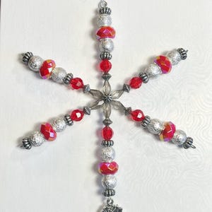 Snowflake Ornament, Beaded Snowflake Ornament, Antique Rose Charm Snowflake, Red Snowflake Ornament, Christmas Decorations
