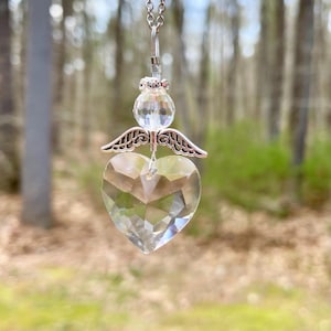 Angel Heart Rear View Mirror Charm, Guardian Angel Charm, Rearview Mirror Charm, Crystal Heart Angel Car Charm, Car Accessories, Car Jewelry