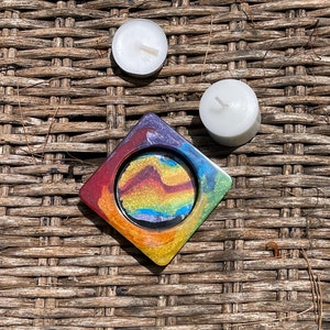 Rainbow Resin Candle Holder, Votive Candle Holder, Tea Light Candle Holder, Resin Candle Holder, Square Candle Holder