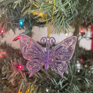 Butterfly Ornament, Butterfly Christmas Ornaments, Christmas Decorations, Purple Butterfly Decorations, Glitter Resin Butterfly