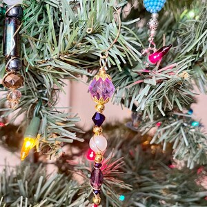 Beaded Icicle Christmas Ornament, Purple and Gold