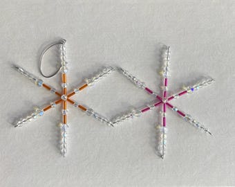 Beaded Snowflake Ornament, Crystal Suncatcher, Christmas Decoration